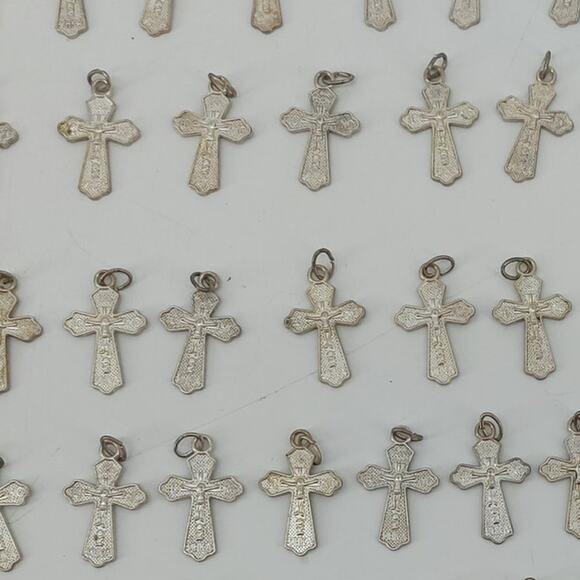 78 Pendants Olive Wood Beads Cross Mixed Silver Tone Jesus Christian Catholic